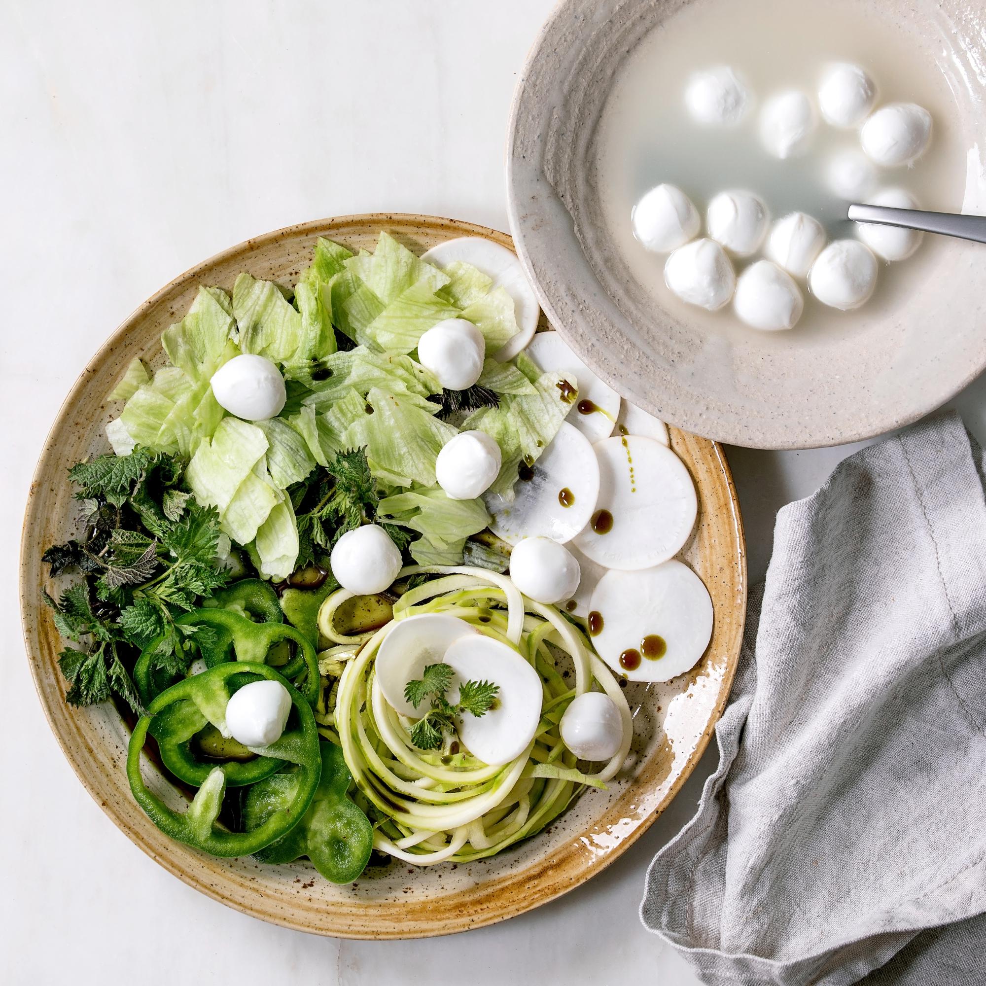 Rustic plated salad with herbs